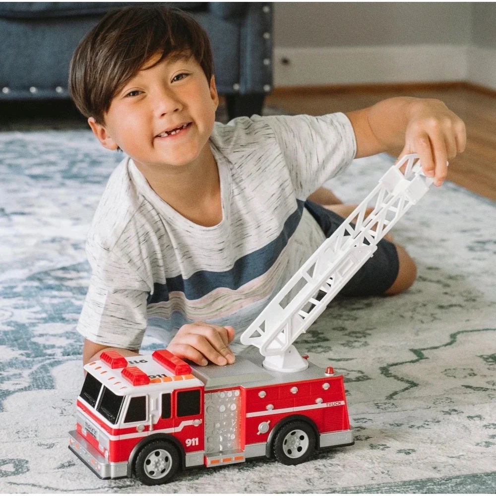 Maxx Action Large Fire Truck Toy Lights Sounds Friction Motor 12 Inch 911 Red